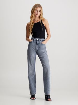 denim grey high rise straight jeans for women calvin klein jeans