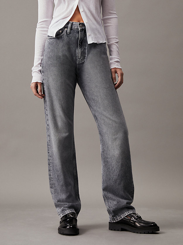 denim grey high rise straight jeans voor dames - calvin klein jeans