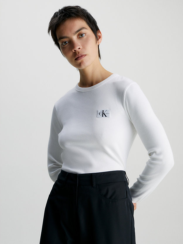 bright white slim ribbed long sleeve top for women calvin klein jeans