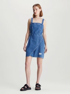 denim ärmelloses wickelkleid aus denim für damen - calvin klein jeans