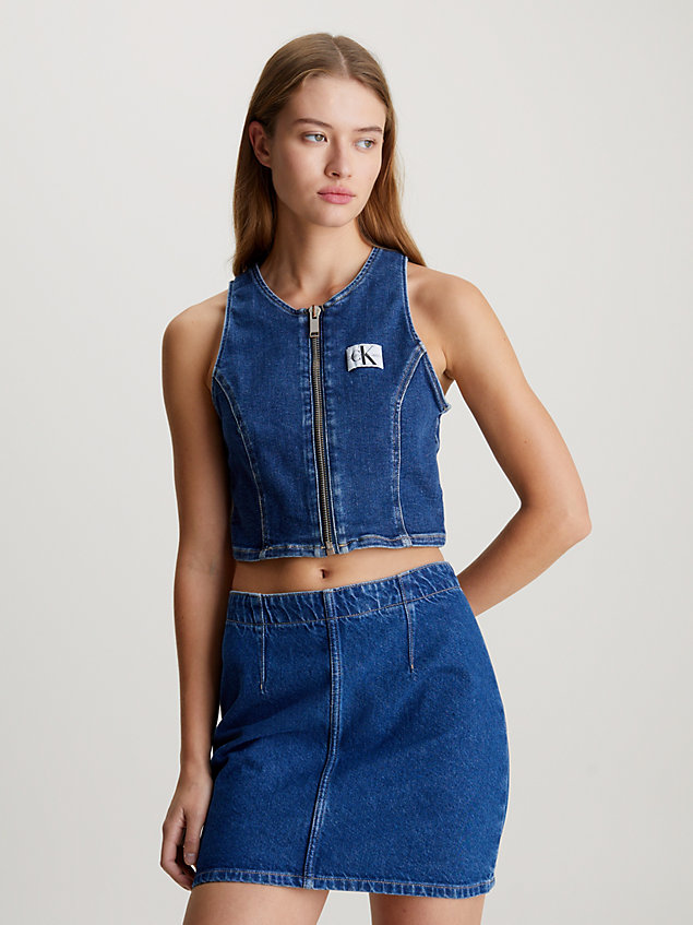 denim cropped denim zip up top for women calvin klein jeans