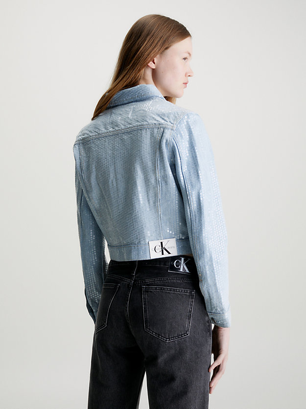 veste courte en jean pailleté denim light pour femmes calvin klein jeans