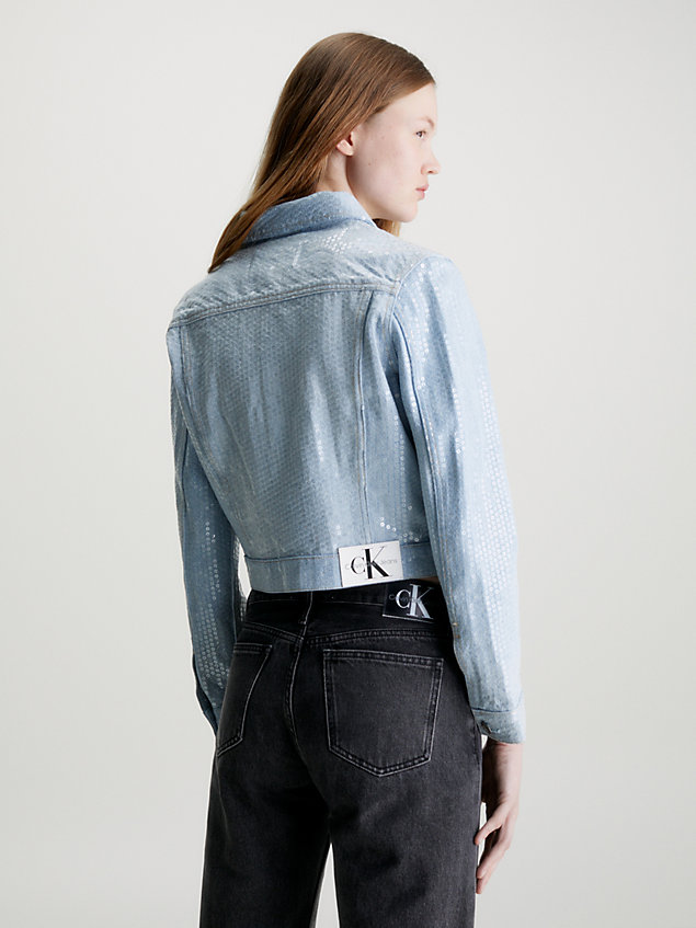 denim cropped sequin denim jacket for women calvin klein jeans