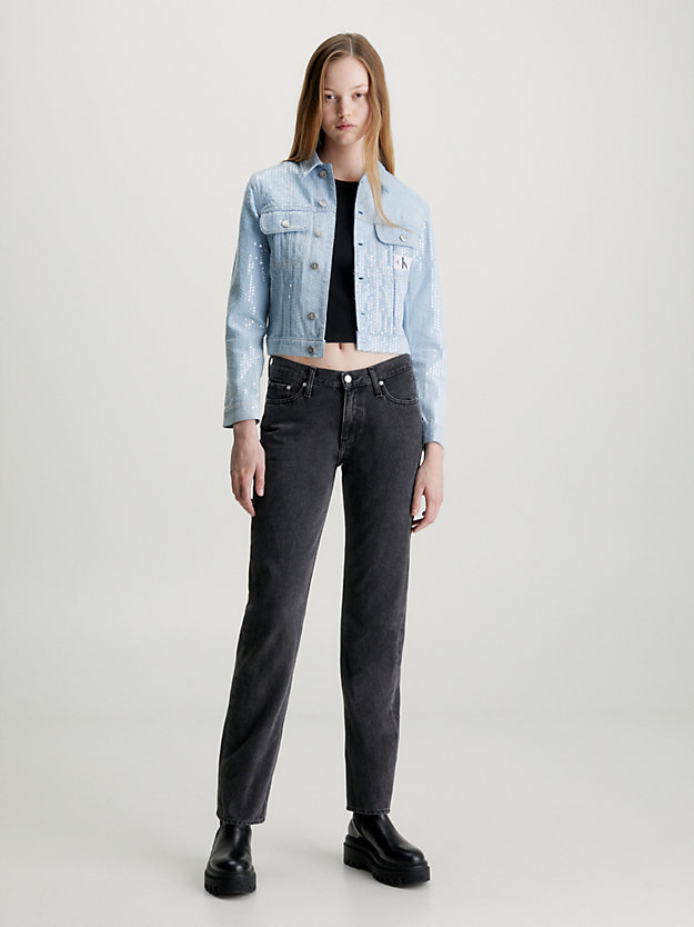 denim light cropped sequin denim jacket for women calvin klein jeans