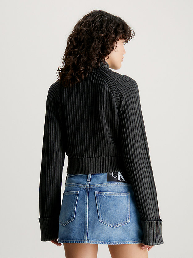 ck black cardigan mit reißverschluss aus gerippter baumwolle für damen - calvin klein jeans