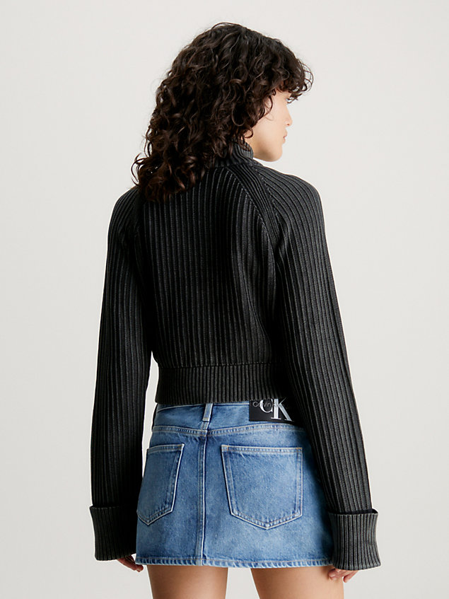cárdigan de canalé de algodón con cremallera black de mujer calvin klein jeans