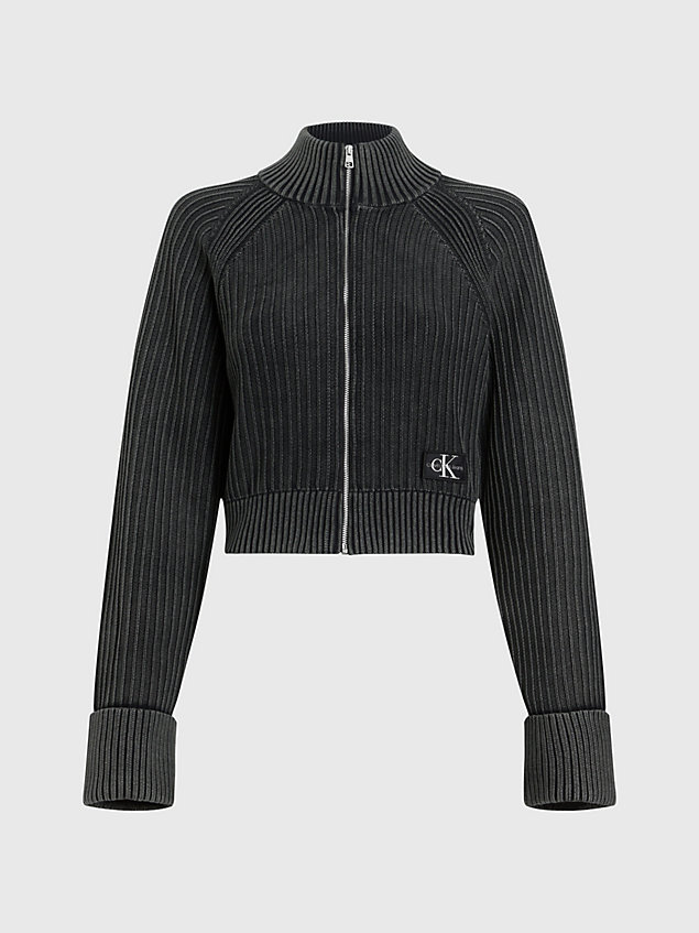 black ribbed cotton zip up cardigan for women calvin klein jeans