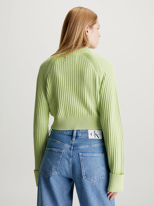 green ribbed cotton zip up cardigan for women calvin klein jeans