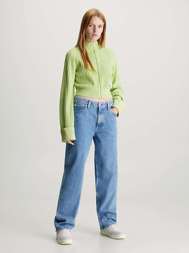 cárdigan de canalé de algodón con cremallera green de mujer calvin klein jeans