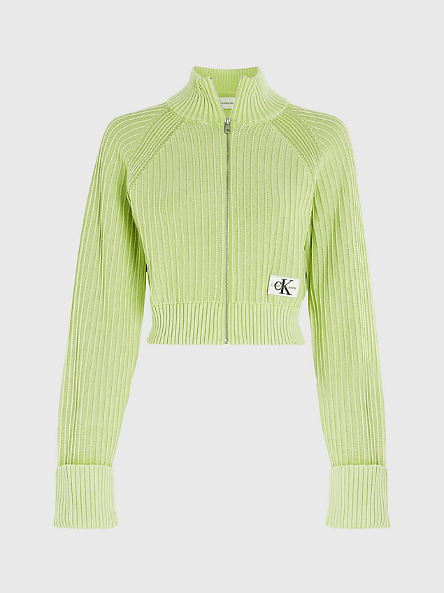 green ribbed cotton zip up cardigan for women calvin klein jeans