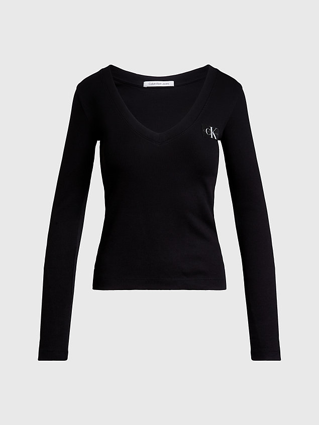 black langärmliges t-shirt mit v-ausschnitt für damen - calvin klein jeans