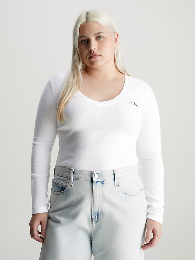 bright white long sleeve v-neck t-shirt for women calvin klein jeans