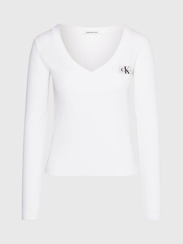 bright white t-shirt met v-hals en lange mouwen voor dames - calvin klein jeans