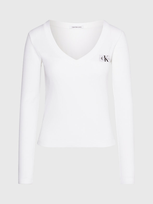 camiseta de manga larga con cuello de pico white de mujer calvin klein jeans