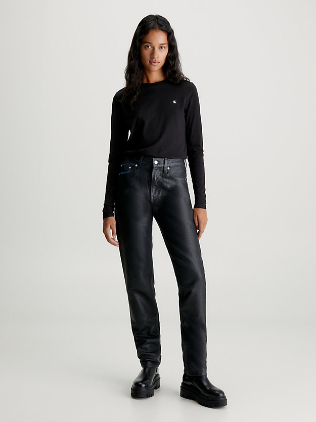 ck black t-shirt z długim rękawem z naszywką dla kobiety - calvin klein jeans