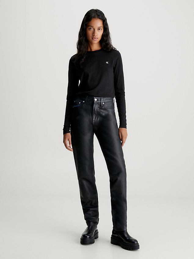 black t-shirt z długim rękawem z naszywką dla kobiety - calvin klein jeans