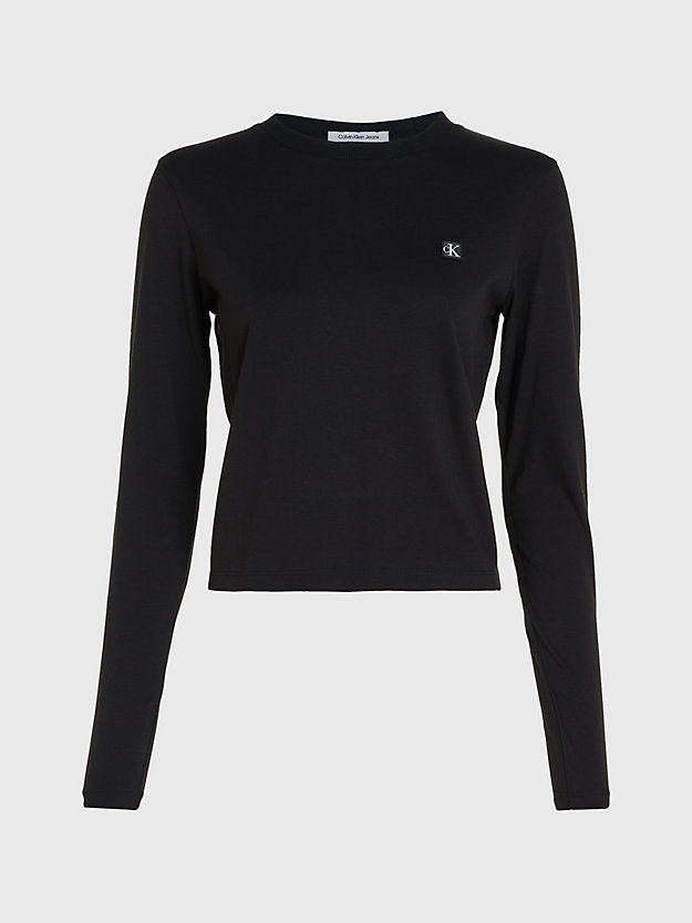 ck black t-shirt z długim rękawem z naszywką dla kobiety - calvin klein jeans