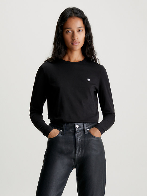 t-shirt con stemma a maniche lunghe ck black da donna calvin klein jeans