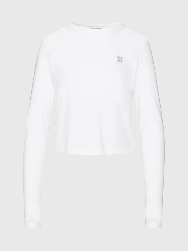 bright white langärmliges t-shirt mit badge für damen - calvin klein jeans