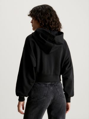 Cropped Zip-Up Hoodie - Black