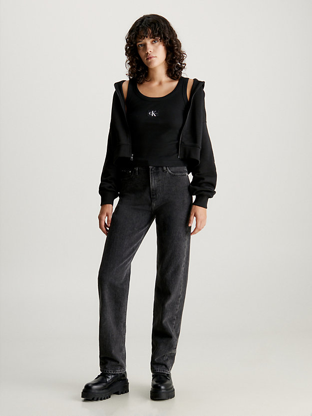 sudadera cropped con capucha y cremallera ck black de mujeres calvin klein jeans