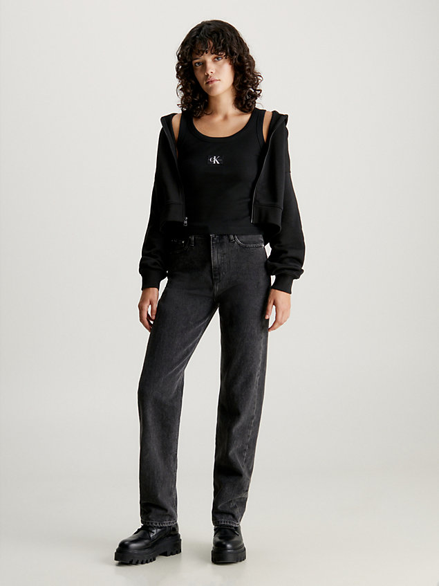 sudadera cropped con capucha y cremallera black de mujer calvin klein jeans