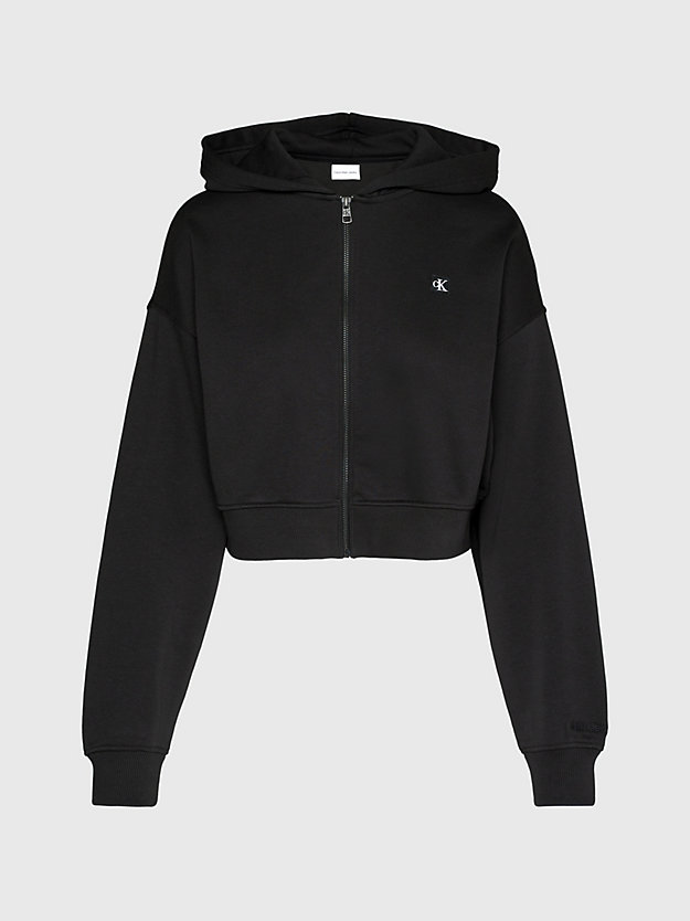 ck black cropped zip up hoodie for women calvin klein jeans
