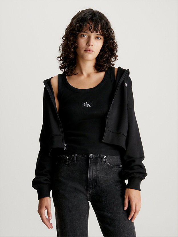 sweat-shirt à capuche court zippé ck black pour femmes calvin klein jeans