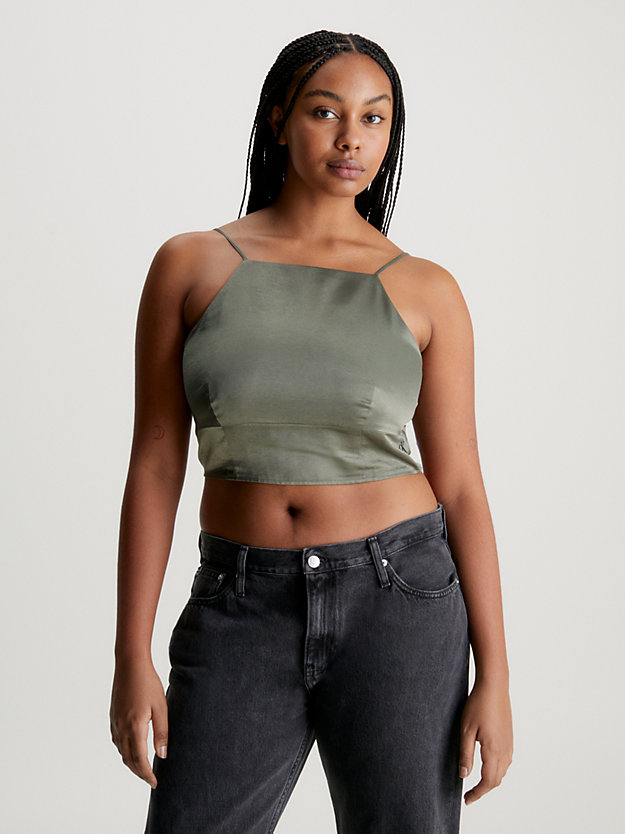 dusty olive strappy satin tank top for women calvin klein jeans