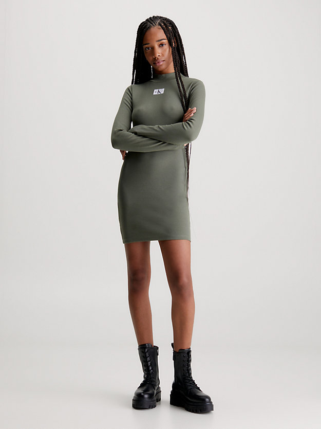 dusty olive slim ribbed long sleeve dress for women calvin klein jeans