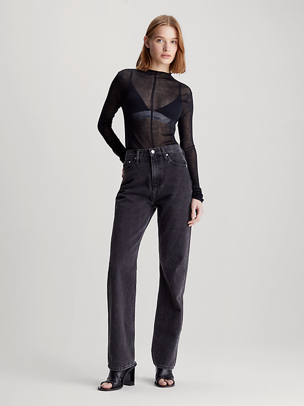 pull slim en maille côtelée transparente ck black pour femmes calvin klein jeans