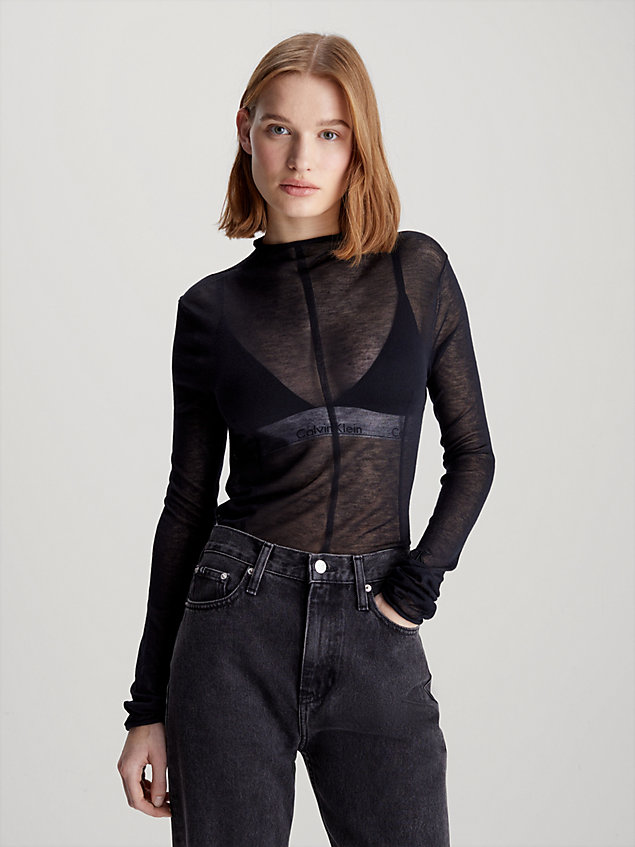 maglione lavorato a maglia trasparente slim black da donne calvin klein jeans