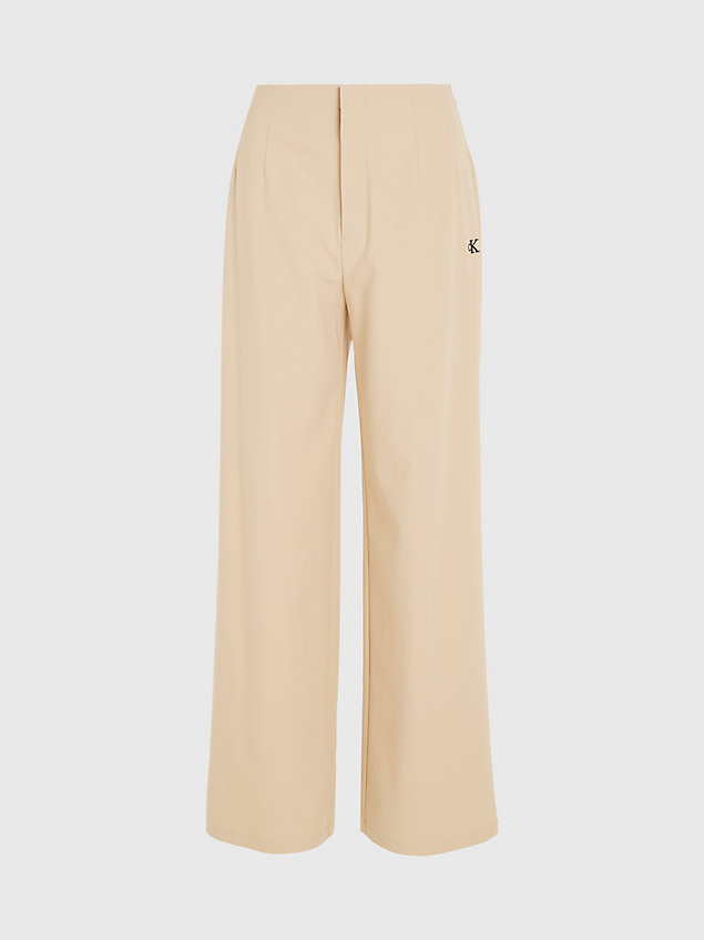 beige wide leg knit trousers for women calvin klein jeans
