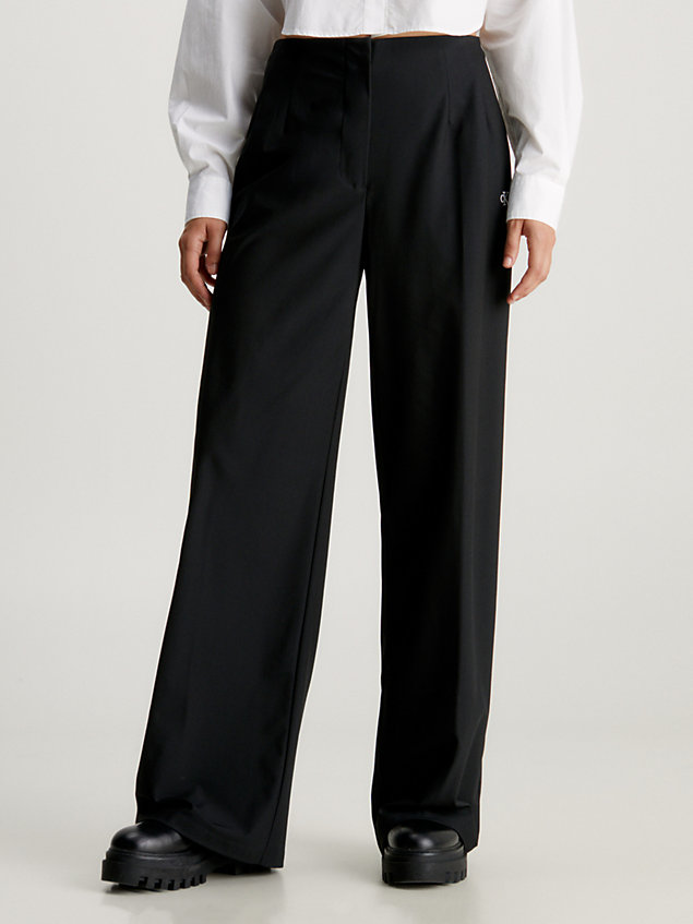 black spodnie dzianinowe z szerokimi nogawkami dla kobiety - calvin klein jeans
