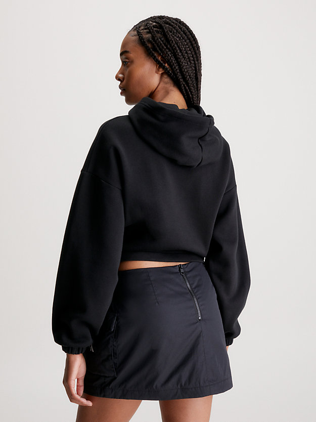 sudadera cropped con capucha y logo con lentejuelas ck black de mujeres calvin klein jeans