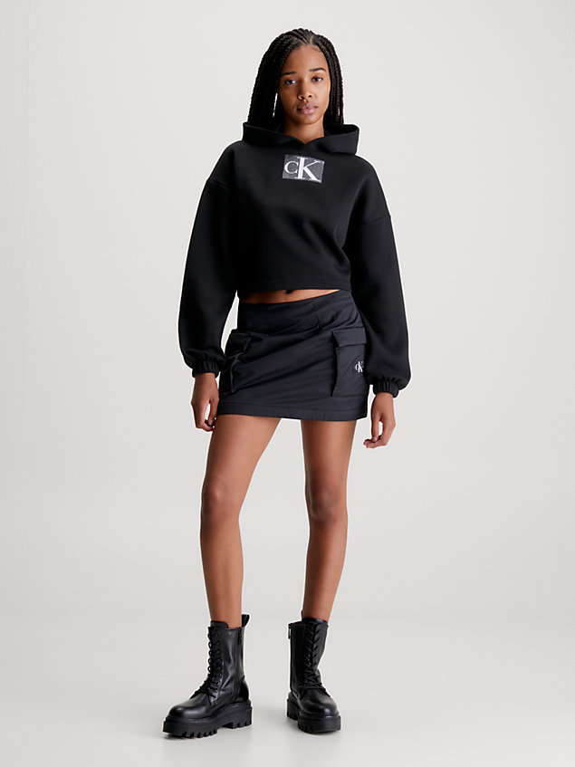 black cropped sequin logo hoodie for women calvin klein jeans