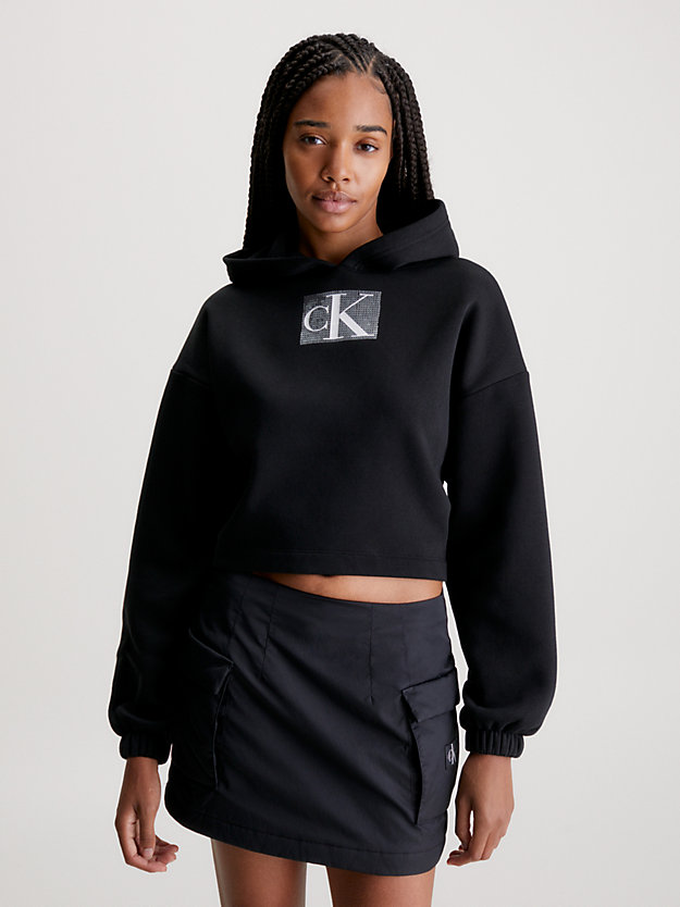ck black cropped hoodie met lovertjes en logo voor dames - calvin klein jeans