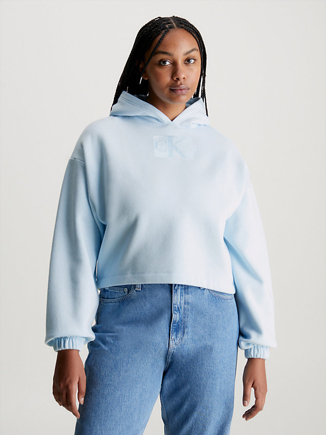 blue cropped hoodie met lovertjes en logo voor dames - calvin klein jeans
