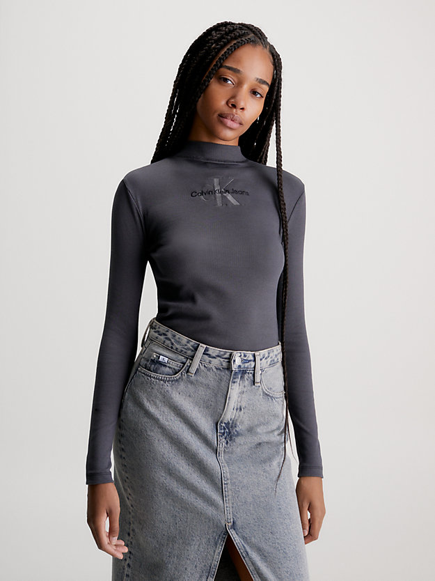 washed black long sleeve ribbed t-shirt for women calvin klein jeans