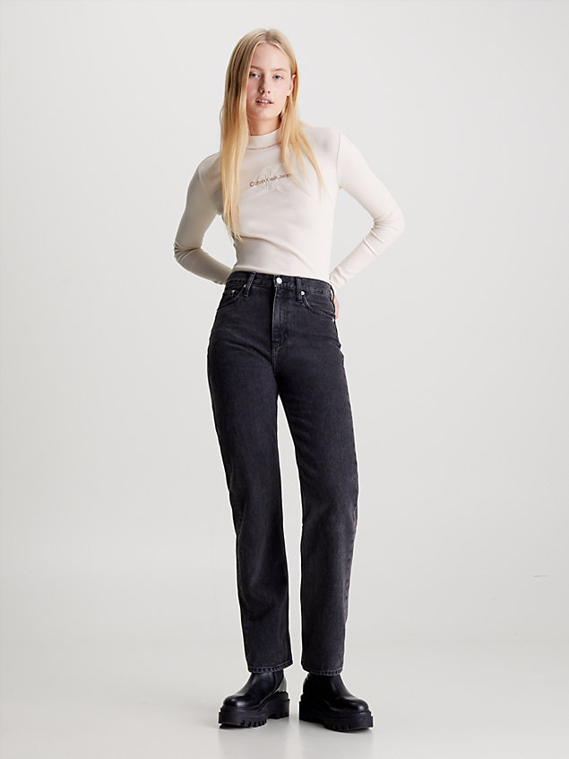 t-shirt côtelé à manches longues white pour femmes calvin klein jeans