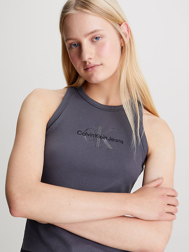 camiseta de tirantes ajustada con monograma grey de mujer calvin klein jeans