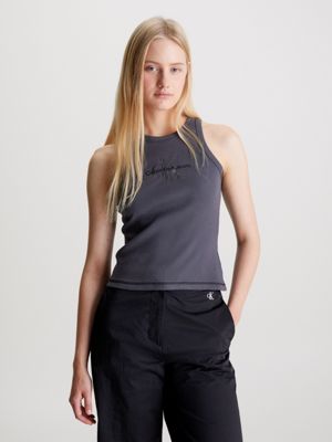 Calvin Klein Jeans WOVEN LABEL RIB TANK TOP - Livraison Gratuite  Spartoo  ! - Vêtements Débardeurs / T-shirts sans manche Femme CHF 29.00