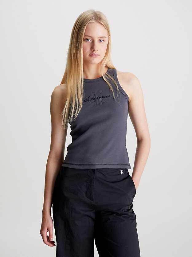 washed black fitted monogram tank top for women calvin klein jeans