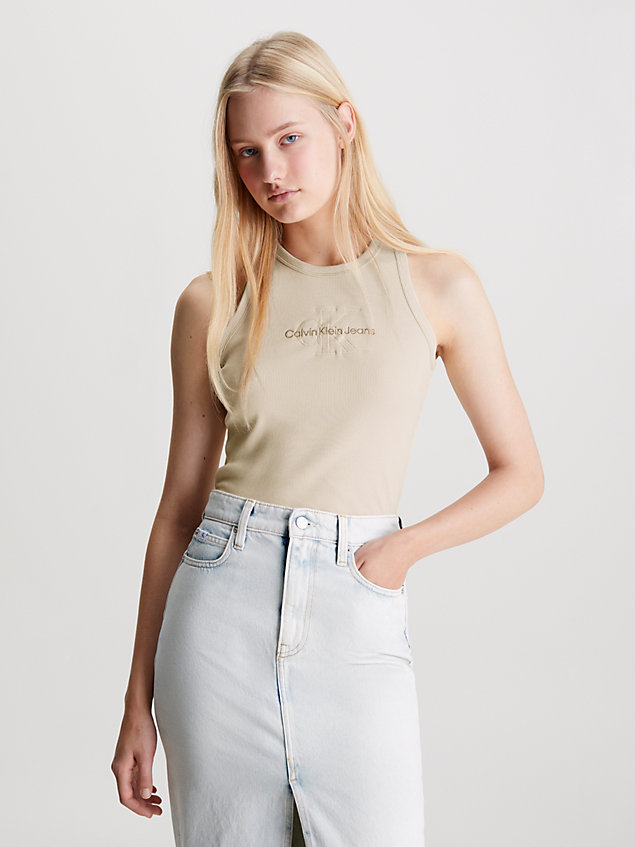 camiseta de tirantes ajustada con monograma white de mujer calvin klein jeans