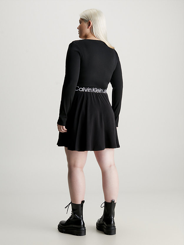 ck black plus size logo tape mini dress for women calvin klein jeans