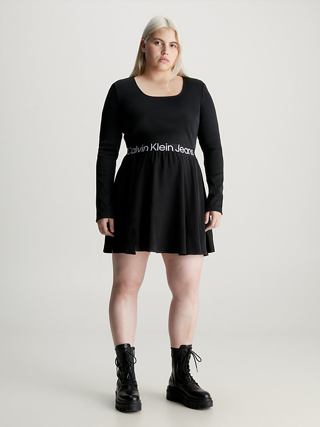 ck black plus size logo tape mini dress for women calvin klein jeans
