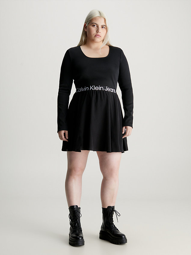black minikleid mit logo tape in großen größen für damen - calvin klein jeans