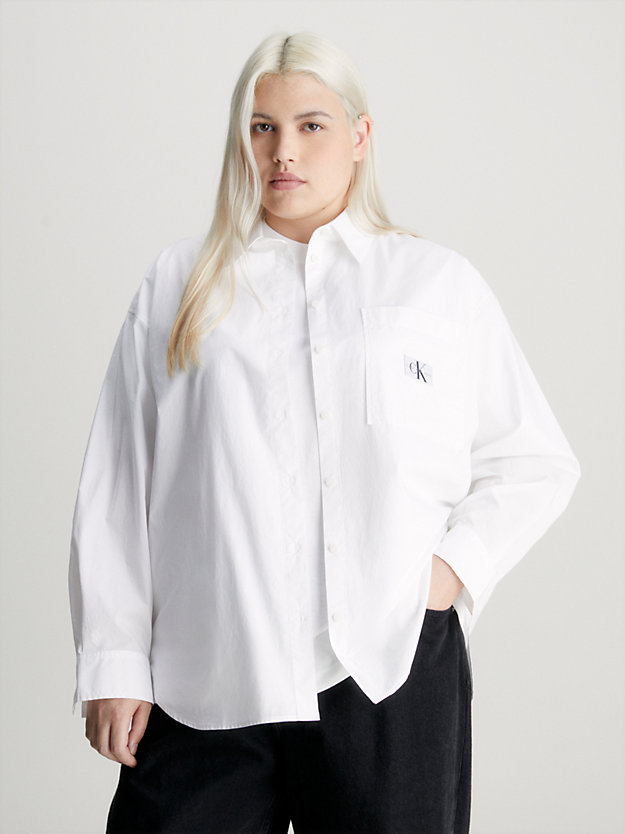 chemise grande taille en popeline de coton bright white pour femmes calvin klein jeans