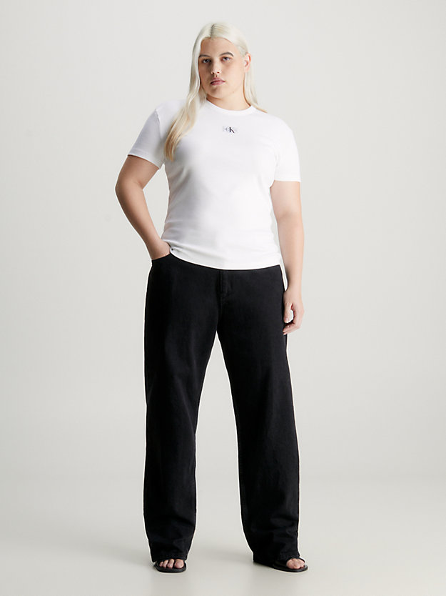 t-shirt con stemma in cotone plus size bright white da donne calvin klein jeans