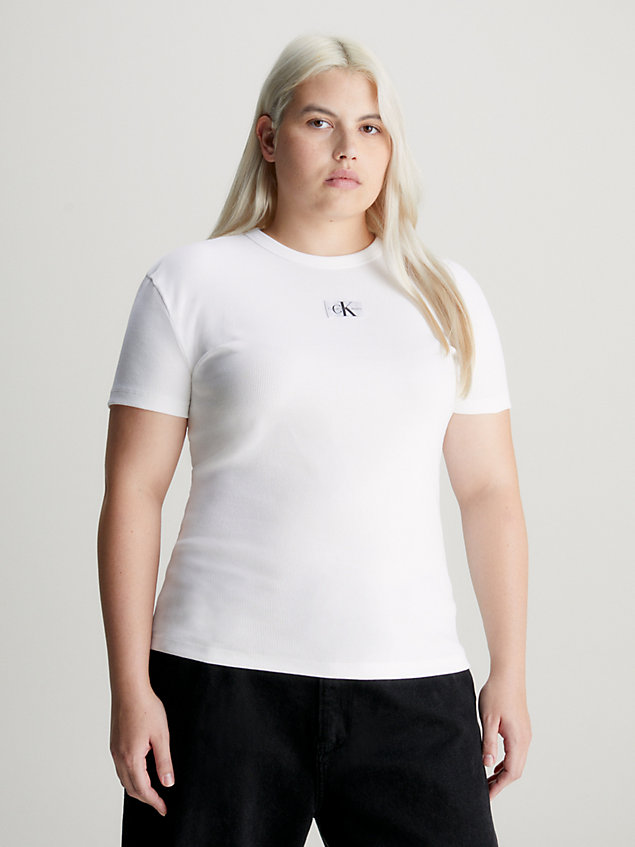 t-shirt con stemma in cotone plus size white da donne calvin klein jeans